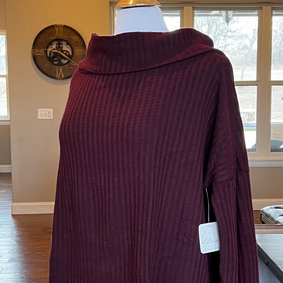 NWT Free People Sweater XS Oversized Cowl Neck Draped Tunic Top Date Night Wine - Picture 5 of 13